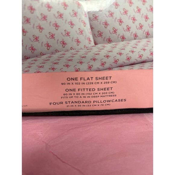 Juicy Couture Pink Bow and Candy Cane Sheet Set, Queen - Picture 5 of 6